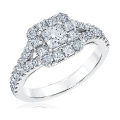 1 3/4ctw Princess Diamond Halo White Gold Engagement Ring | Timeless Collection