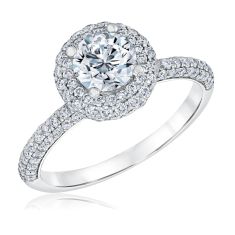 1 3/4ctw Round Diamond Pav Halo White Gold Engagement Ring | Timeless Collection