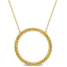 Citrine Yellow Gold Circle Pendant Necklace