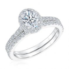 1 3/8ctw Oval Halo Lab Grown Diamond  Engagement and Wedding Ring Bridal Set