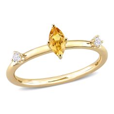 Marquise Citrine and White Topaz Yellow Gold Ring