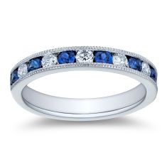 1/3ctw Diamond and Genuine Blue Sapphire Platinum Wedding Band