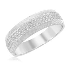 1/3ctw Diamond Double Row Textured White Gold Band - Men's