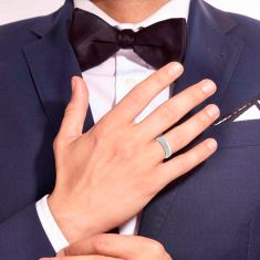 1/3ctw Diamond Double Row Textured White Gold Band - Men