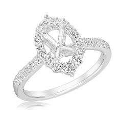 1/3ctw Oval-Shaped Diamond Halo Vintage-Inspired White Gold Engagement Ring Setting