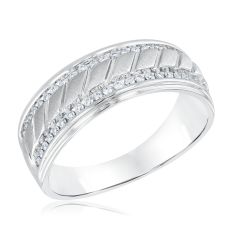1/3ctw Round Diamond Engraved White Gold Band - Men's