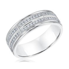 1/3ctw Round Diamond Multi-Row White Gold Wedding Band | Men's