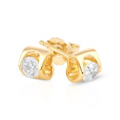 1/3ctw Round Diamond Solitaire Yellow Gold Barrel Stud Earrings