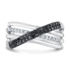 1/3ctw Treated Black Diamond and Diamond Sterling Silver Orbit Ring