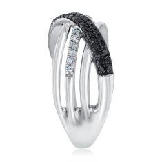 1/3ctw Treated Black Diamond and Diamond Sterling Silver Orbit Ring