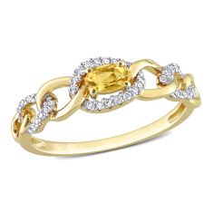 Oval Citrine and 1/8ctw Diamond Yellow Gold Infinity Ring
