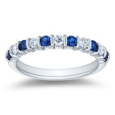1/4ctw Diamond and Genuine Blue Sapphire Platinum Wedding Band