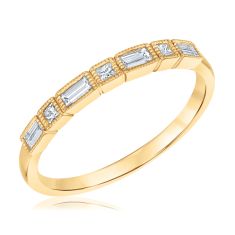 1/4ctw Diamond Bezel-Set Milgrain Yellow Gold Wedding Band | Embrace Collection