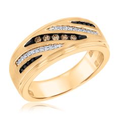 1/4ctw Diamond, Brown Diamond, and Treated Black Diamond Yellow Gold Ring - Men's