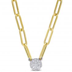 1/4ctw Diamond Cluster Two-Tone Stationary Pendant Paperclip Chain Necklace