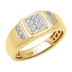 1/4ctw Diamond Cluster Yellow Gold Wedding Band | Men's