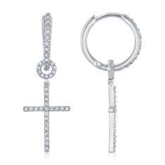 1/4ctw Diamond Cross Sterling Silver Hoop Drop Earrings