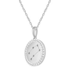 1/4ctw Diamond Halo Gemini Constellation Sterling Silver Zodiac Pendant Necklace