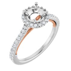 1/4ctw Diamond Halo Two-Tone White and Rose Gold Engagement Ring Setting