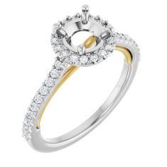 1/4ctw Diamond Halo Two-Tone White and Yellow Gold Engagement Ring Setting