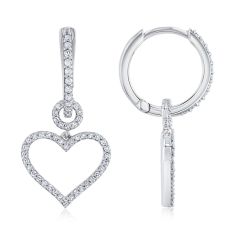 1/4ctw Diamond Heart Sterling Silver Hoop Drop Earrings