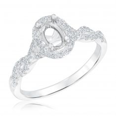 1/4ctw Diamond Oval Halo Twist White Gold Engagement Ring Setting