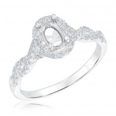 1/4ctw Diamond Oval Halo Twist White Gold Engagement Ring Setting