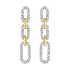 1/4ctw Diamond Paperclip Link Two-Tone Drop Earrings