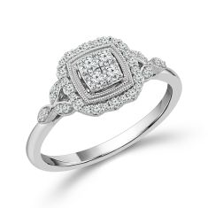 1/4ctw Diamond Scalloped Halo White Gold Promise Ring