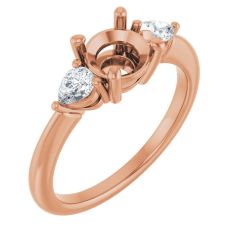 1/4ctw Diamond Three-Stone Pear Cut Rose Gold Engagement Ring Setting