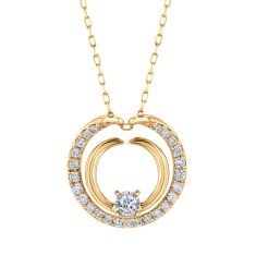 1/4ctw Diamond Yellow Gold Double Circle Pendant Necklace