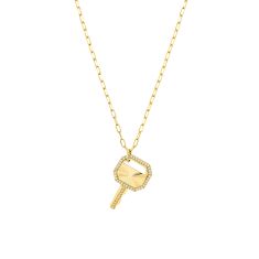 1/4ctw Diamond Yellow Gold Solid Octagon Key Pendant Necklace