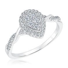 1/4ctw Pear Diamond Cluster Double Halo Sterling Silver Ring