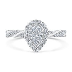 1/4ctw Pear Diamond Cluster Double Halo Sterling Silver Ring