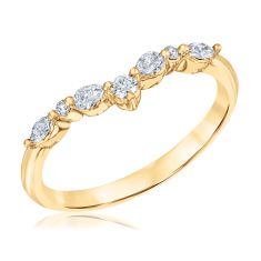 1/4ctw Pear, Marquise, and Round Diamond Yellow Gold Curved Wedding Band | Embrace Collection