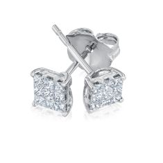 1/4ctw Princess Diamond Composite White Gold Stud Earrings