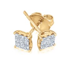 1/4ctw Princess Diamond Composite Yellow Gold Stud Earrings