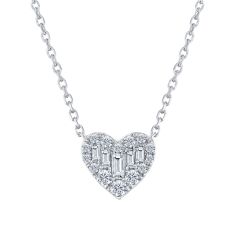 1/4ctw Round and Baguette Diamond Heart White Gold Necklace