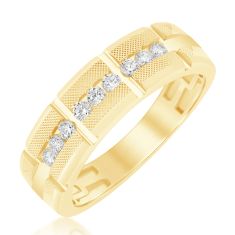 1/4ctw Round Diamond Yellow Gold Wedding Band - Men's