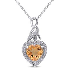 Heart-Shaped Citrine and Diamond Accent Sterling Silver Pendant Necklace