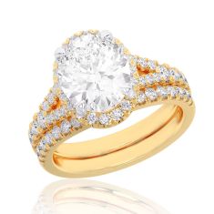 1 5/8ctw Oval Lab Grown Diamond Halo Yellow Gold Engagement and Wedding Ring Bridal Set