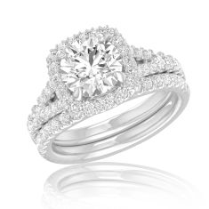 1 5/8ctw Round Lab Grown Diamond Halo White Gold Engagement and Wedding Ring Bridal Set