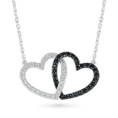 1/5ctw Diamond and Treated Black Diamond Double Heart Sterling Silver Necklace