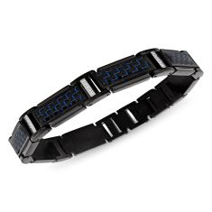 1/5ctw Diamond Blue Carbon Fiber and Black Ion-Plated Stainless Steel Link Bracelet