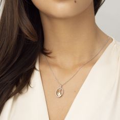 1/5ctw Diamond Cross and Praying Hands Two-Tone Pendant Necklace