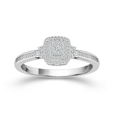 1/5ctw Diamond Cushion Frame Sterling Silver Promise Ring