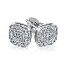 1/5ctw Diamond Cushion Shape Sterling Silver Stud Earrings | Mills Collection