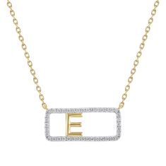 1/5ctw Diamond Frame Yellow Gold Uppercase Initial E Pendant Necklace