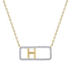 1/5ctw Diamond Frame Yellow Gold Uppercase Initial H Pendant Necklace