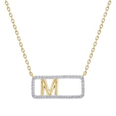 1/5ctw Diamond Frame Yellow Gold Uppercase Initial M Pendant Necklace